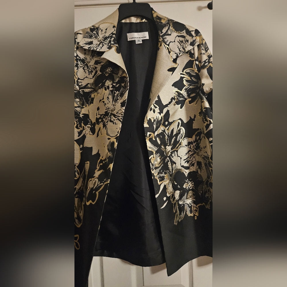 NWT Caroline Rose Showstopper Jacquard Party Open Front Jacket: Champagne/Black - Picture 13 of 15